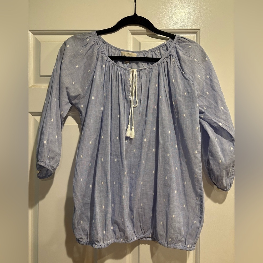 J.Crew peasant embroidered blouse top cotton sz XS‎ /S